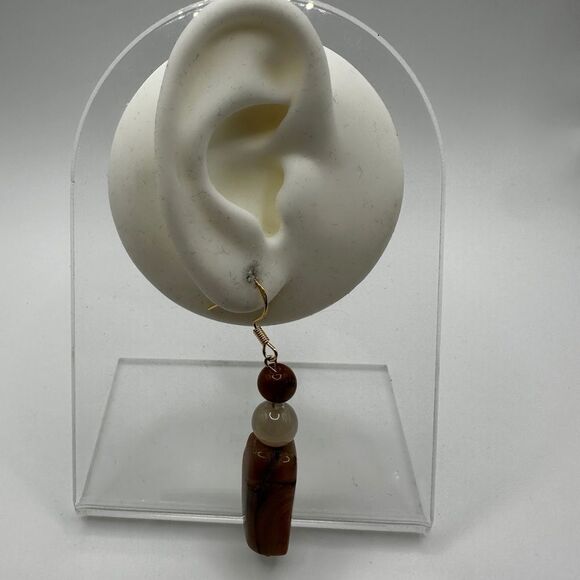 Almost 2.5" polished agate stone dangle earrings with stamped 925 hooks! - Picture 5 of 11